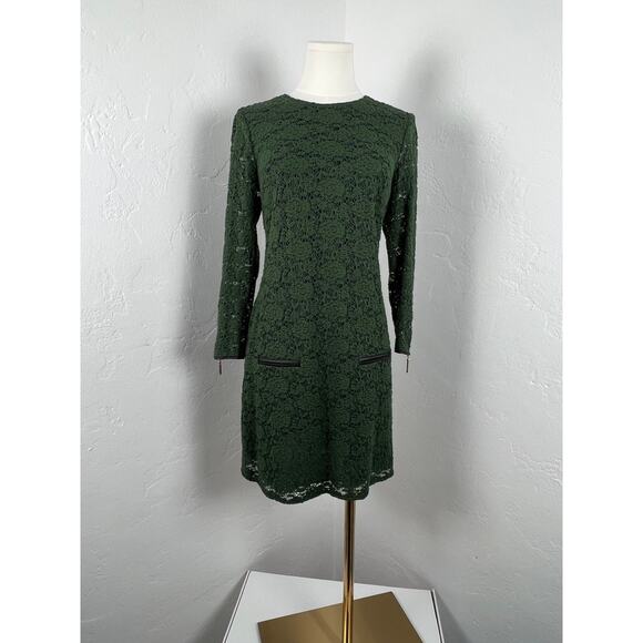 JUICY COUTURE Cire Juniper Green Lace & Leather Dress (Womens: Med) - Picture 2 of 12